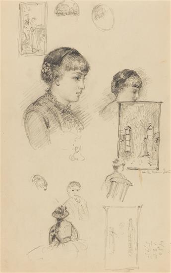 ALFRED THOMPSON BRICHER Sheet of Studies with Portraits of Women.